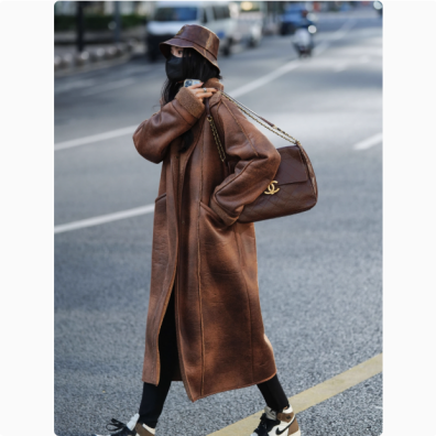 立领复古皮毛一体新款羊羔毛外套长款毛毛环保皮草大衣