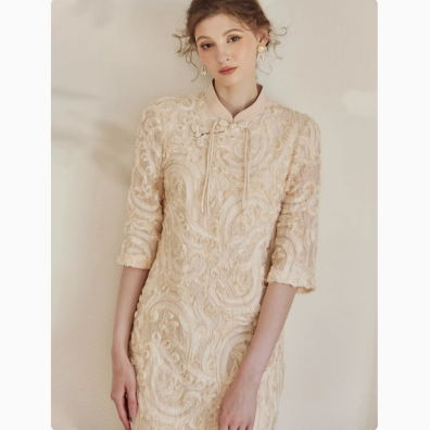 新中式优雅盘花改良旗袍夏季款钉珠盘扣连衣裙