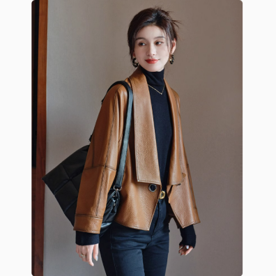 土耳其进口头层绵羊皮女士短款真皮皮衣宽松夹克外套