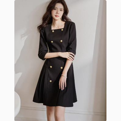 知性修身连衣裙女新款气质通勤黑色鱼尾摆裙子